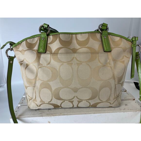 COACH 28208E LARGE TAN, GREEN SIGNATURE PRINT CROSSBODY BAG - Picture 6 of 16